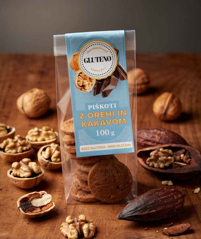 Piškoti brez glutena z orehi in kakavom 100g