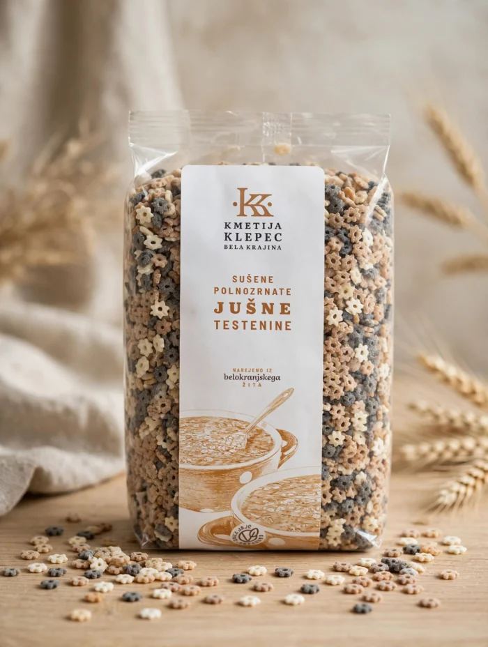 Sušene polnozrnate jušne testenine Klepec 400g